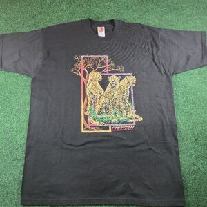 Vintage Cheetah Big Cat Neon Graphic T-Shirt Adult XXL 1995 Tiny Hole Never Worn